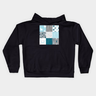 Little Man Patchwork Squares - Woodland Blue and Grey Kids Hoodie